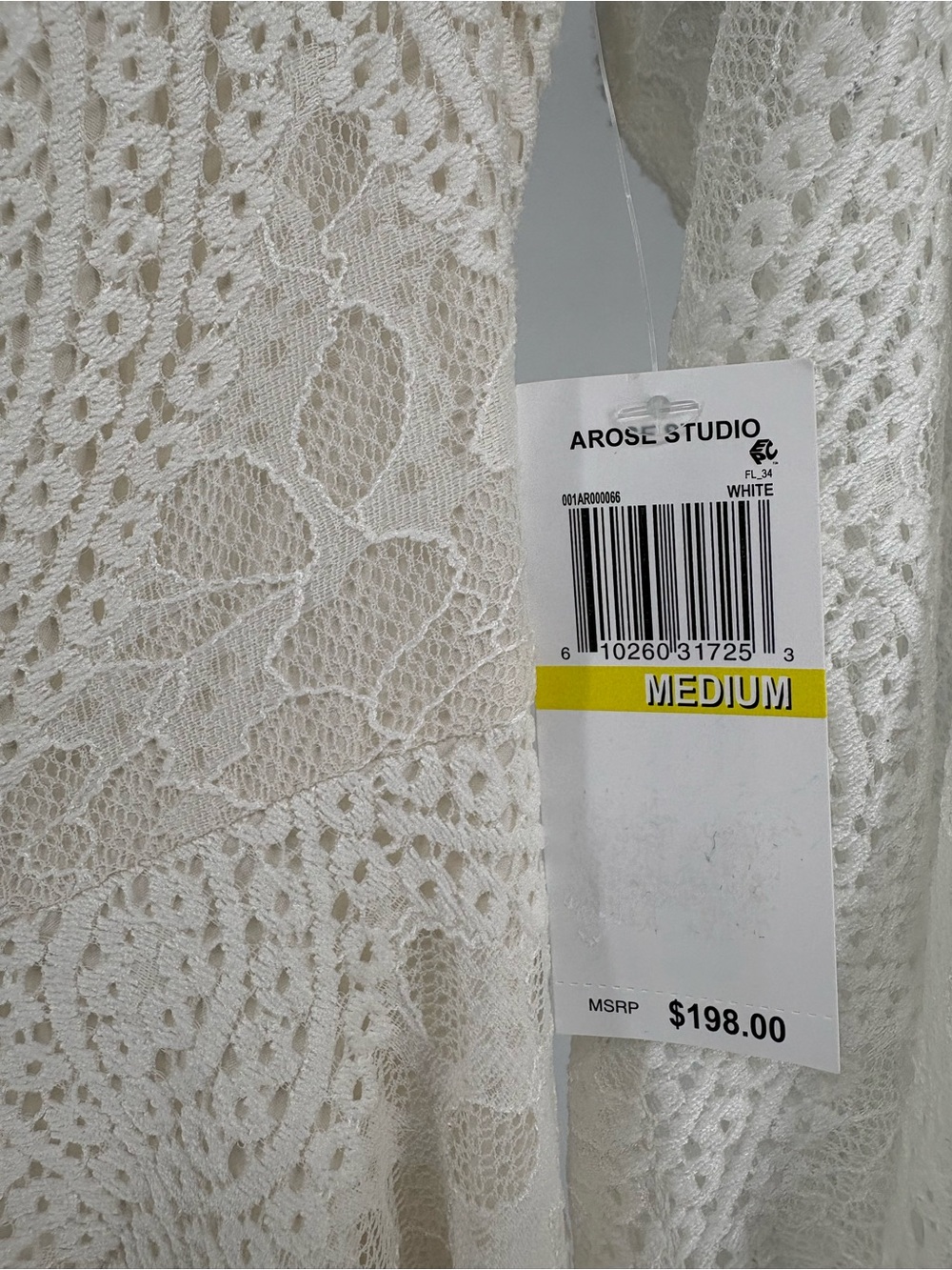 New A’Rose Studio White Lace Long Sleeve Mini Dress Size Medium - Picture 5 of 5